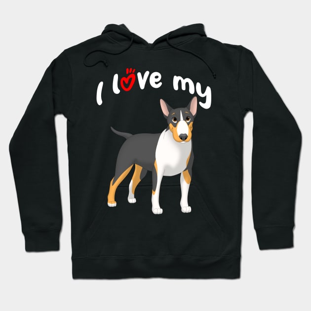 I Love My Black, Tan & White Bull Terrier Dog Hoodie by millersye